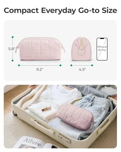BAGSMART Makeup Bag Travel Toiletry Bag, Wide-open Zipper Pouch, Pink | Spacious & Easy-Clean thumbnail 5