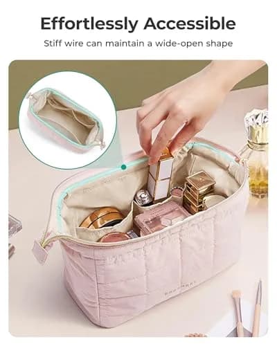 BAGSMART Makeup Bag Travel Toiletry Bag, Wide-open Zipper Pouch, Pink | Spacious & Easy-Clean thumbnail 4
