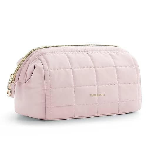 BAGSMART Makeup Bag Travel Toiletry Bag, Wide-open Zipper Pouch, Pink | Spacious & Easy-Clean - main product image