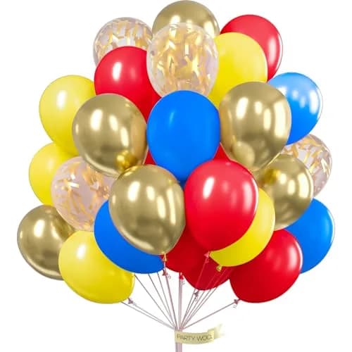 PartyWoo Red Yellow Blue Balloons 100pcs 12 Inch Assorted Colors | Birthday Party Decorations thumbnail 1