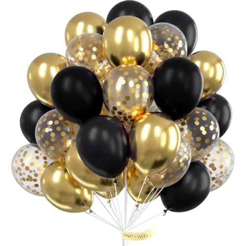 PartyWoo Gold and Black Balloons 100pcs Black Metallic Gold Balloons | Assorted Colors Value Pack thumbnail 1
