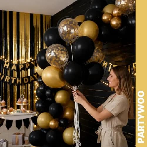 PartyWoo Gold and Black Balloons 100pcs Black Metallic Gold Balloons | Assorted Colors Value Pack thumbnail 7