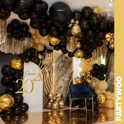 PartyWoo Gold and Black Balloons 100pcs Black Metallic Gold Balloons | Assorted Colors Value Pack thumbnail 8