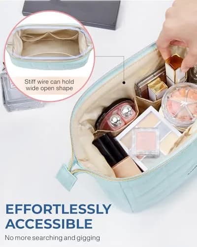 BAGSMART Makeup Bag Travel Toiletry Bag Wide Open Zipper Pouch, Mint Green | Spacious, Easy-Clean, Multi-Function thumbnail 3