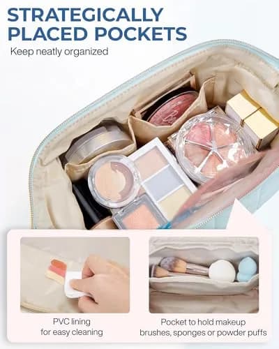 BAGSMART Makeup Bag Travel Toiletry Bag Wide Open Zipper Pouch, Mint Green | Spacious, Easy-Clean, Multi-Function thumbnail 4