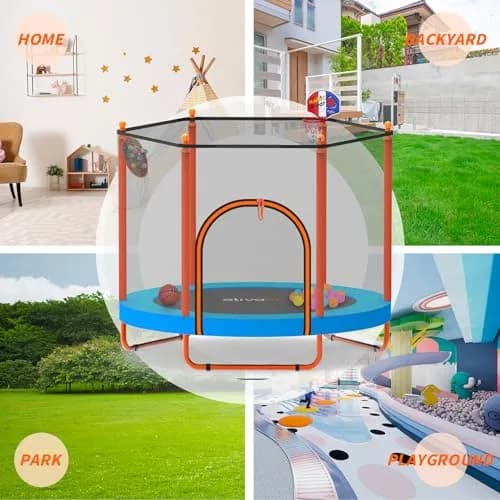 ATIVAFIT 60″ Indoor-Outdoor Kids Trampoline Mini Rebounder with Safety Net & Hoop, Ideal for Toddlers and Children 1-8 | Safe & Bouncy Fun thumbnail 5