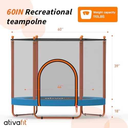 ATIVAFIT 60″ Indoor-Outdoor Kids Trampoline Mini Rebounder with Safety Net & Hoop, Ideal for Toddlers and Children 1-8 | Safe & Bouncy Fun thumbnail 6