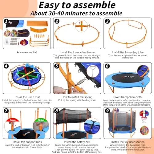 ATIVAFIT 60″ Indoor-Outdoor Kids Trampoline Mini Rebounder with Safety Net & Hoop, Ideal for Toddlers and Children 1-8 | Safe & Bouncy Fun thumbnail 7
