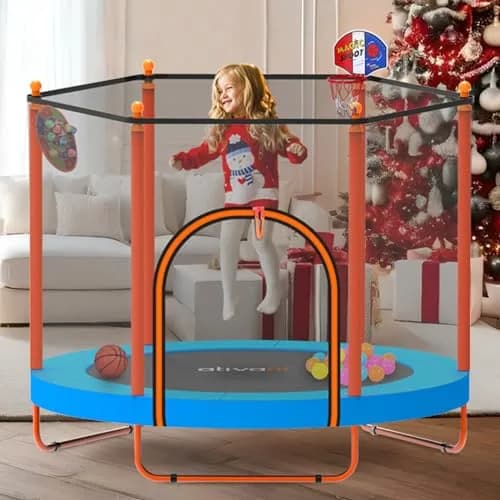 ATIVAFIT 60″ Indoor-Outdoor Kids Trampoline Mini Rebounder with Safety Net & Hoop, Ideal for Toddlers and Children 1-8 | Safe & Bouncy Fun thumbnail 8