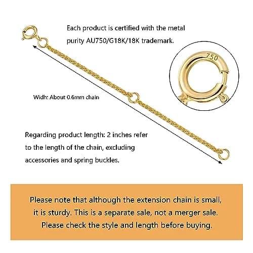 LANCHARMED 18K Solid Gold Extender for Necklace Bracelet Adjustable | Durable 2 Inch Chain thumbnail 2