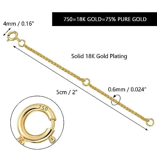 LANCHARMED 18K Solid Gold Extender for Necklace Bracelet Adjustable | Durable 2 Inch Chain thumbnail 3