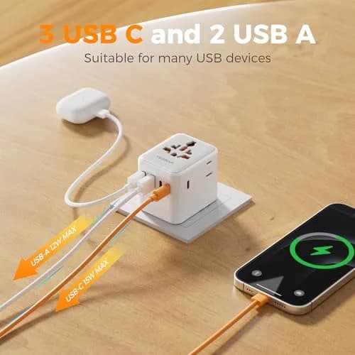 TESSAN Universal Travel Adapter, International Power Adapter with 2 AC & 5 USB Ports | 100-250V Wide Voltage thumbnail 4