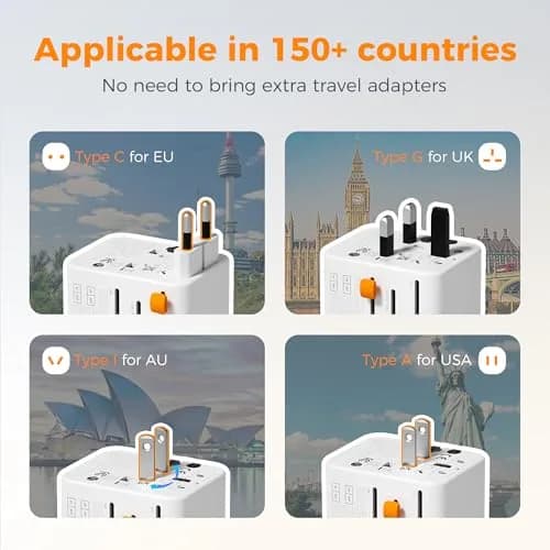 TESSAN Universal Travel Adapter, International Power Adapter with 2 AC & 5 USB Ports | 100-250V Wide Voltage thumbnail 2
