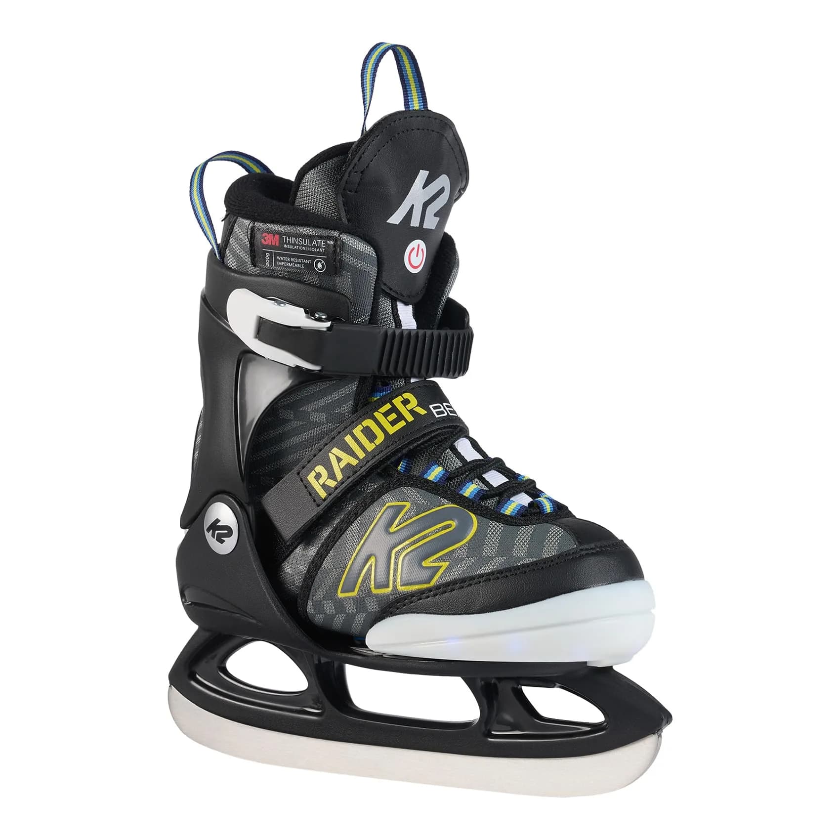 K2 Ice Raider Beam Youth Ice Skates Size 4-8 | Adjustable Support & Stability — Gray Yellow