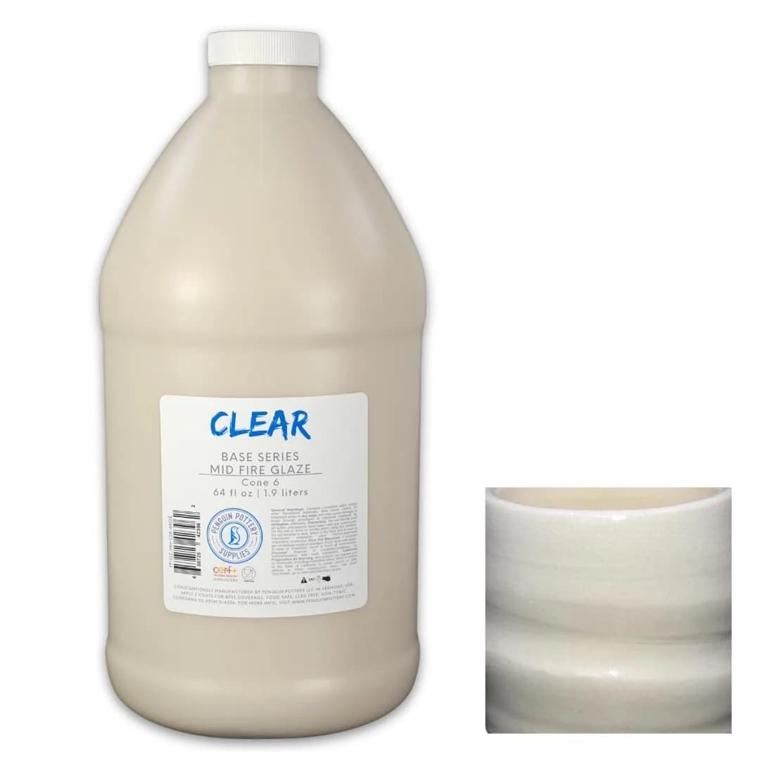 Penguin Pottery Ceramic Glaze - Mid-Fire Cone 5 & 6 - Glossy Clear - 64 oz | Bright, Transparent Shine