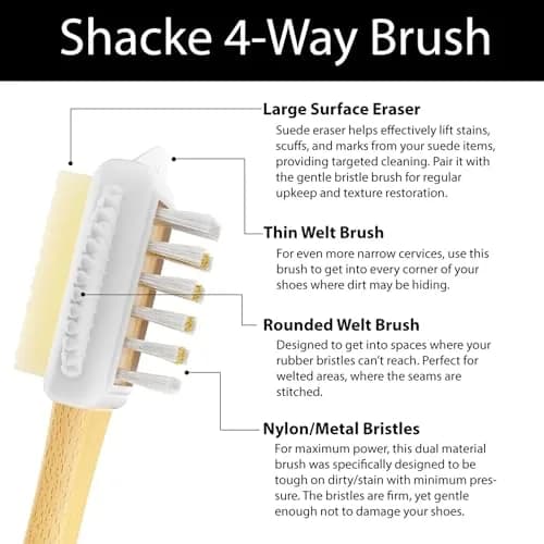 Shacke 4-Way Suede & Nubuck Brush Cleaner with Eraser, White | Cleans Shoes, Boots, Jackets, Furniture thumbnail 4