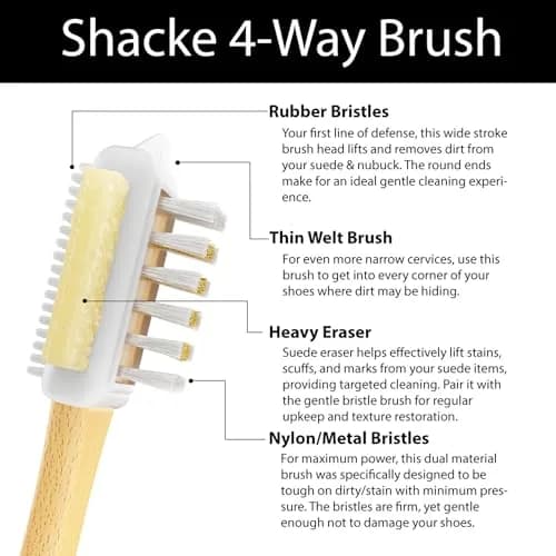 Shacke 4-Way Suede & Nubuck Brush Cleaner with Eraser, White | Cleans Shoes, Boots, Jackets & Furniture thumbnail 4