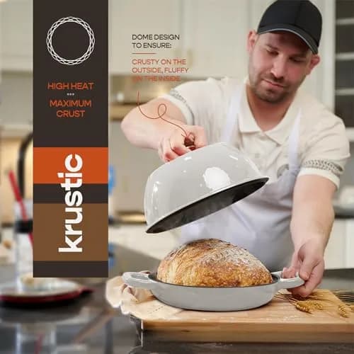 Krustic 6 Qt Enameled Cast Iron Dutch Oven for Sourdough Bread | 10 Inch Round Pot with Lid thumbnail 4