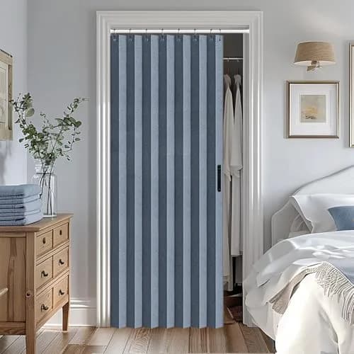 Vatge Accordion Style Door Curtain Blue 100cm (39"W) x 198cm (78"L) | Room Divider with Tieback thumbnail 1