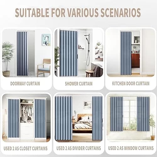 Vatge Accordion Style Door Curtain Blue 100cm (39"W) x 198cm (78"L) | Room Divider with Tieback thumbnail 8
