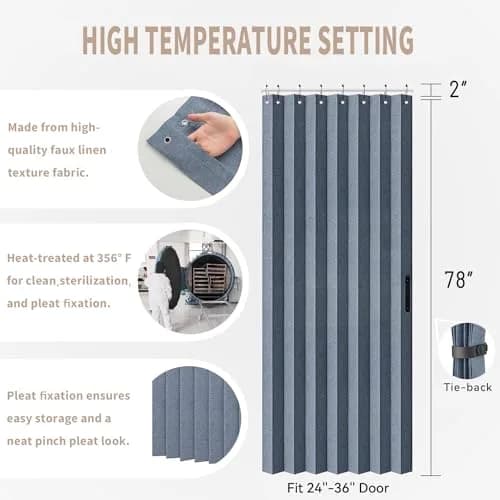 Vatge Accordion Style Door Curtain Blue 100cm (39"W) x 198cm (78"L) | Room Divider with Tieback thumbnail 2