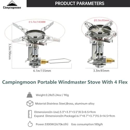 Campingmoon XD-2F Portable Foldable Stove | 3.3kW High-Efficiency Burner, Piezo Igniter, 4-Flex Pot Support, Ultralight 92g thumbnail 3