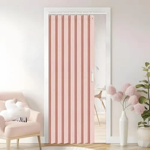 Vatge Accordion Door Curtain Pink Panel 100cm x 198cm (39"W x 78"L) | Faux Linen Privacy Divider thumbnail 1