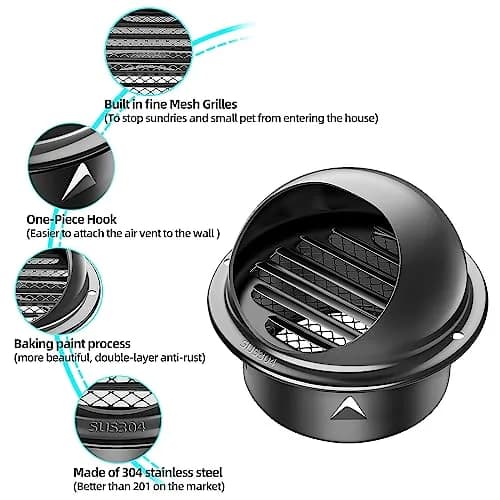 PIIYOOSNN 6" inch Round Wall Vent Cap Stainless Steel Mesh | Windproof & Rainproof HVAC Cover thumbnail 3