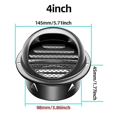 PIIYOOSNN 4-inch Round Wall Vent Cap with Mesh, 10.2 cm (4") Stainless Steel Air Vent | Hemispherical Hood for HVAC Exhaust thumbnail 7
