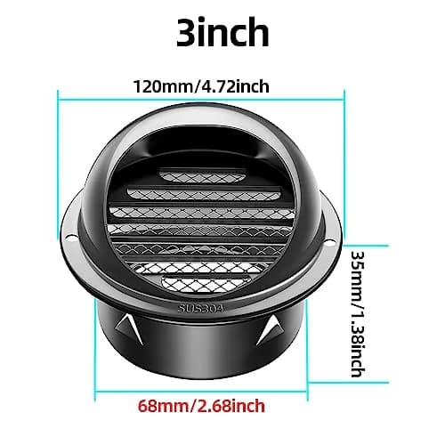 PIIYOOSNN 3" inch Round Wall Vent Cap Stainless Steel Mesh | Windproof & Rainproof Cover (70 words) thumbnail 7