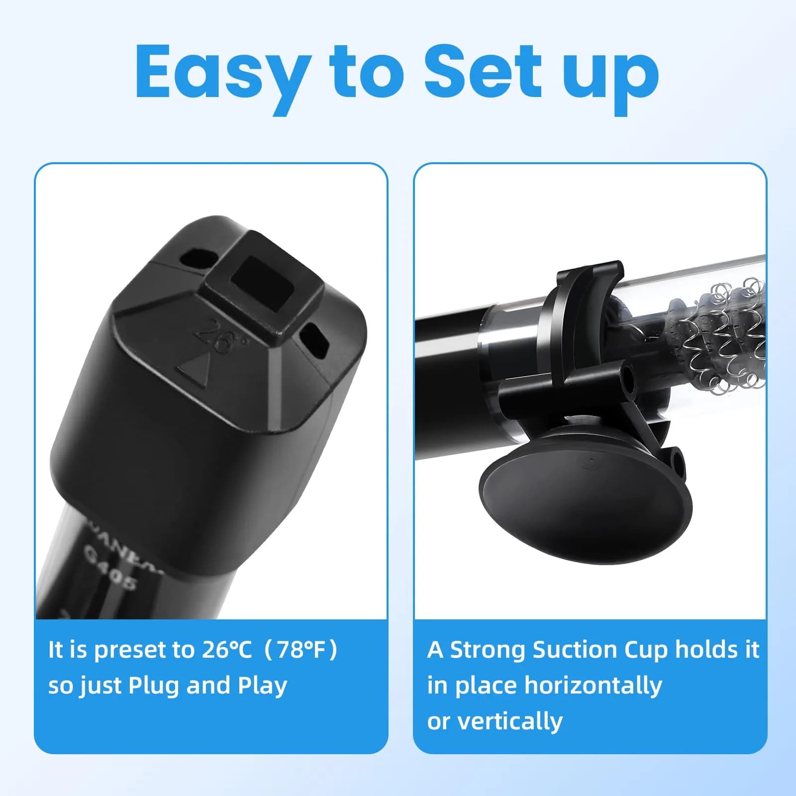 AQUANEAT 25W Betta Fish Tank Heater | Preset 78°F Mini Submersible Aquarium Heater with Thermometer - view 6