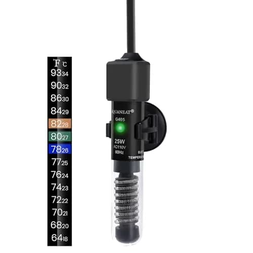AQUANEAT 25W Betta Fish Tank Heater | Preset 78°F Mini Submersible Aquarium Heater with Thermometer thumbnail 1