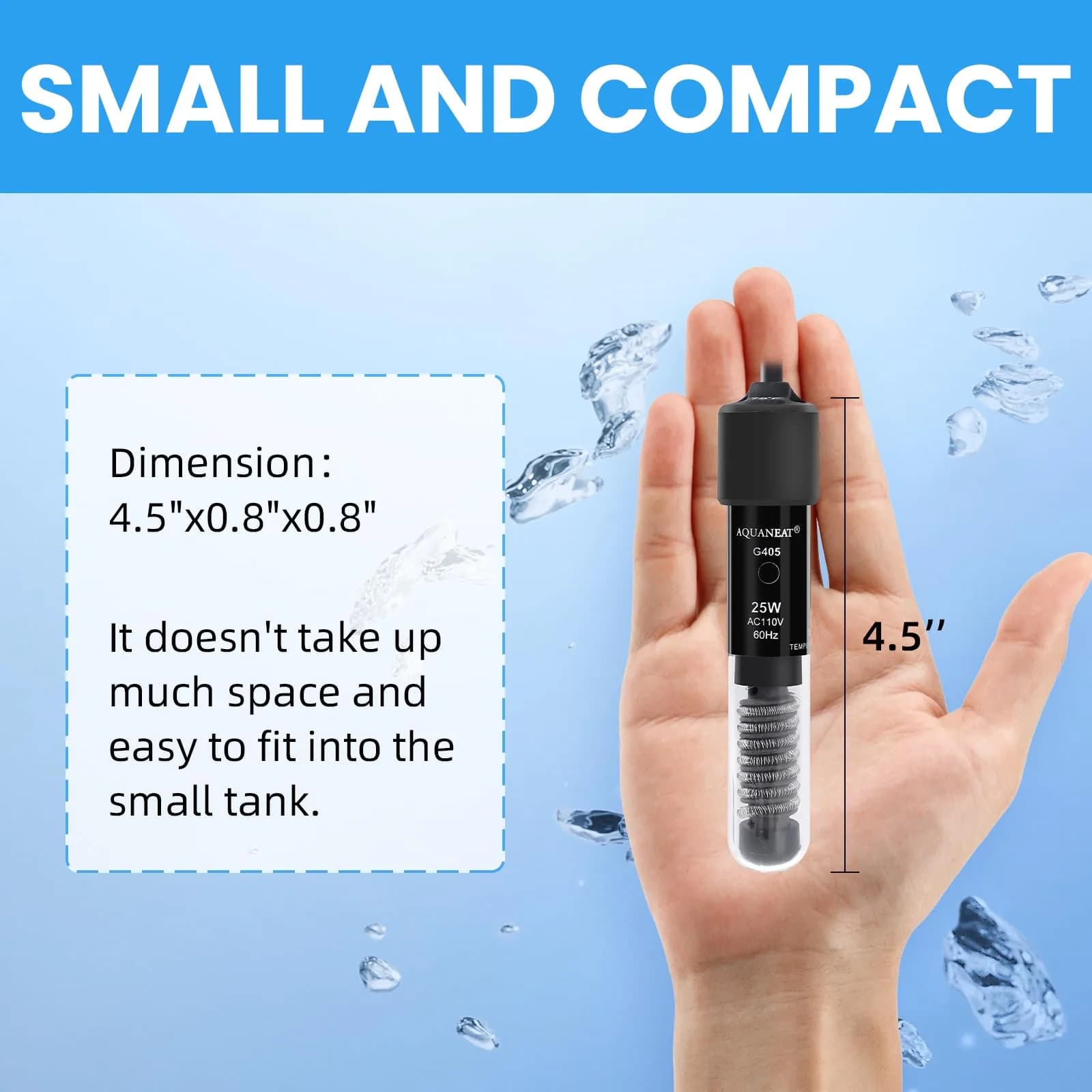 AQUANEAT 25W Betta Fish Tank Heater | Preset 78°F Mini Submersible Aquarium Heater with Thermometer - view 2