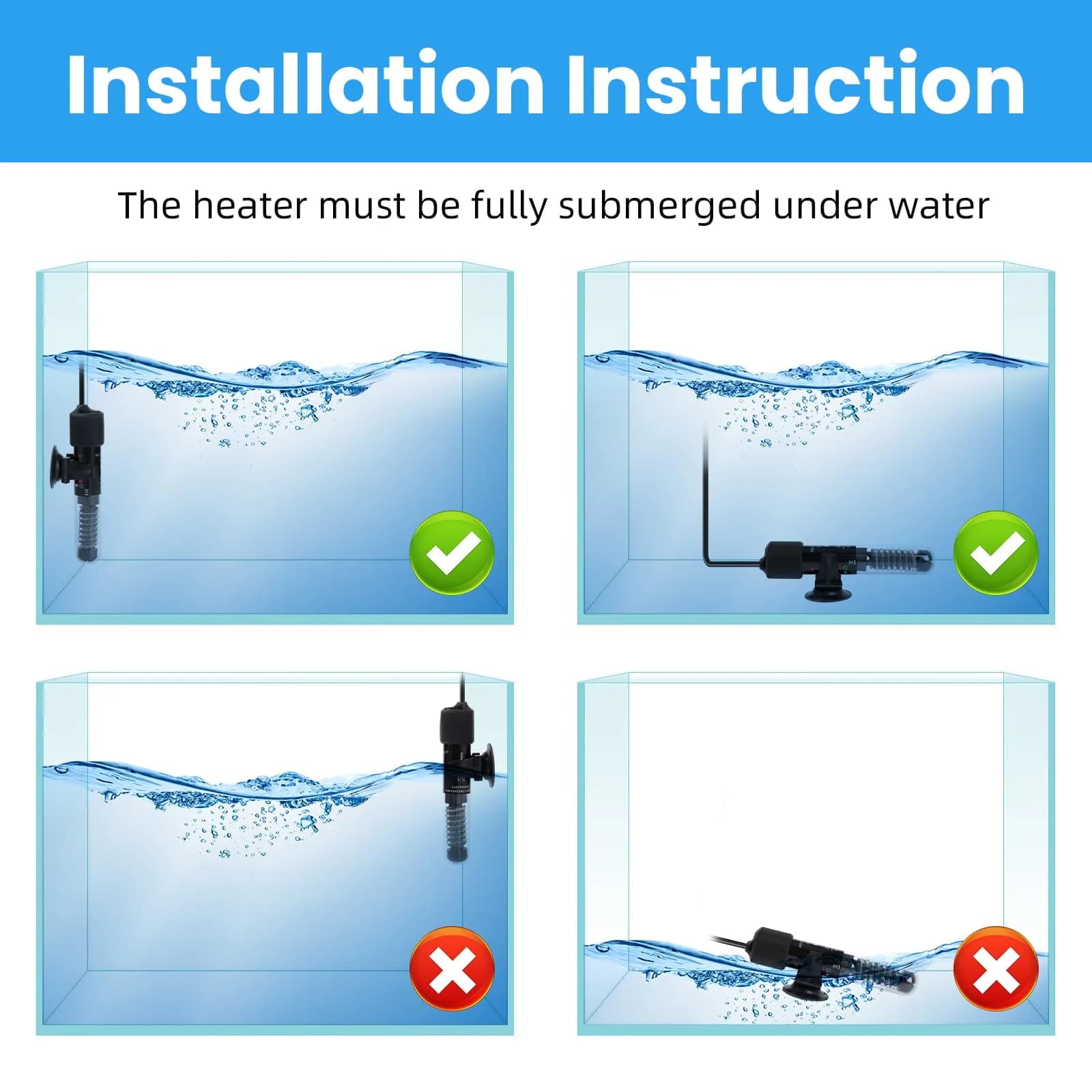 AQUANEAT 25W Betta Fish Tank Heater | Preset 78°F Mini Submersible Aquarium Heater with Thermometer - view 4