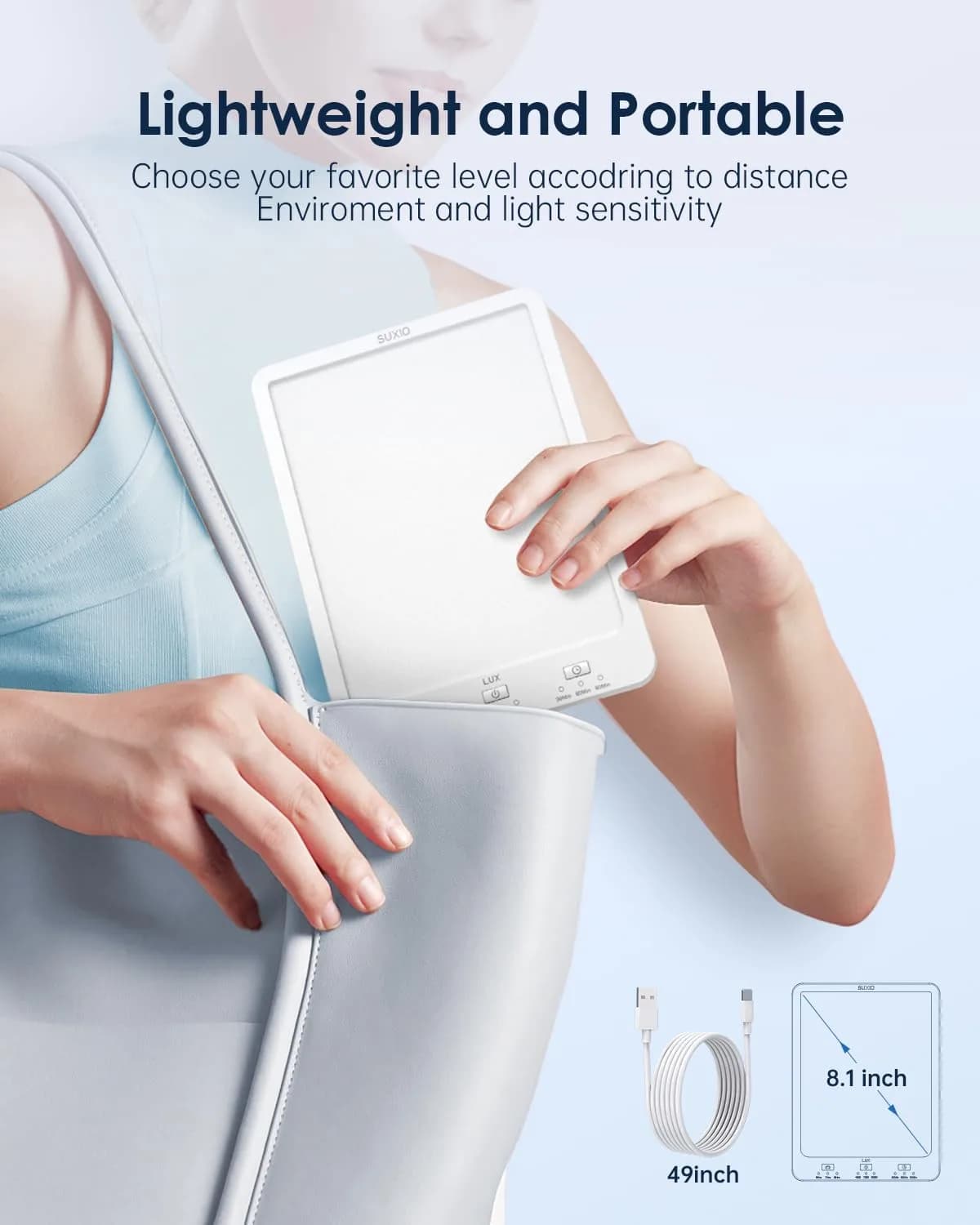 SUXIO Rechargeable Light Therapy Lamp 10000 Lux | Wake-Up Function, Memory Settings - view 6