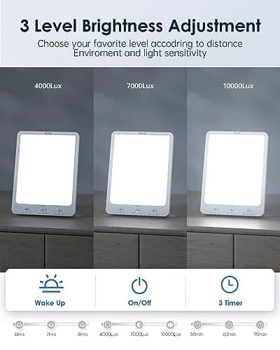 SUXIO Rechargeable Light Therapy Lamp 10000 Lux | Wake-Up Function, Memory Settings thumbnail 3