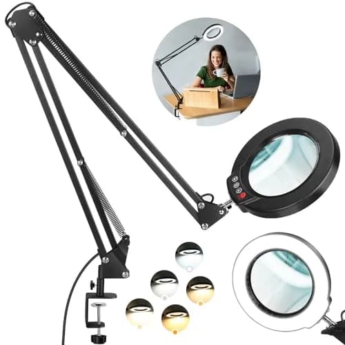 Krstlv 12X Magnifying Glass with Light and Clamp, 4.3-inch Real Glass Lens, 2x16 Inch Swing Arm, Black thumbnail 1