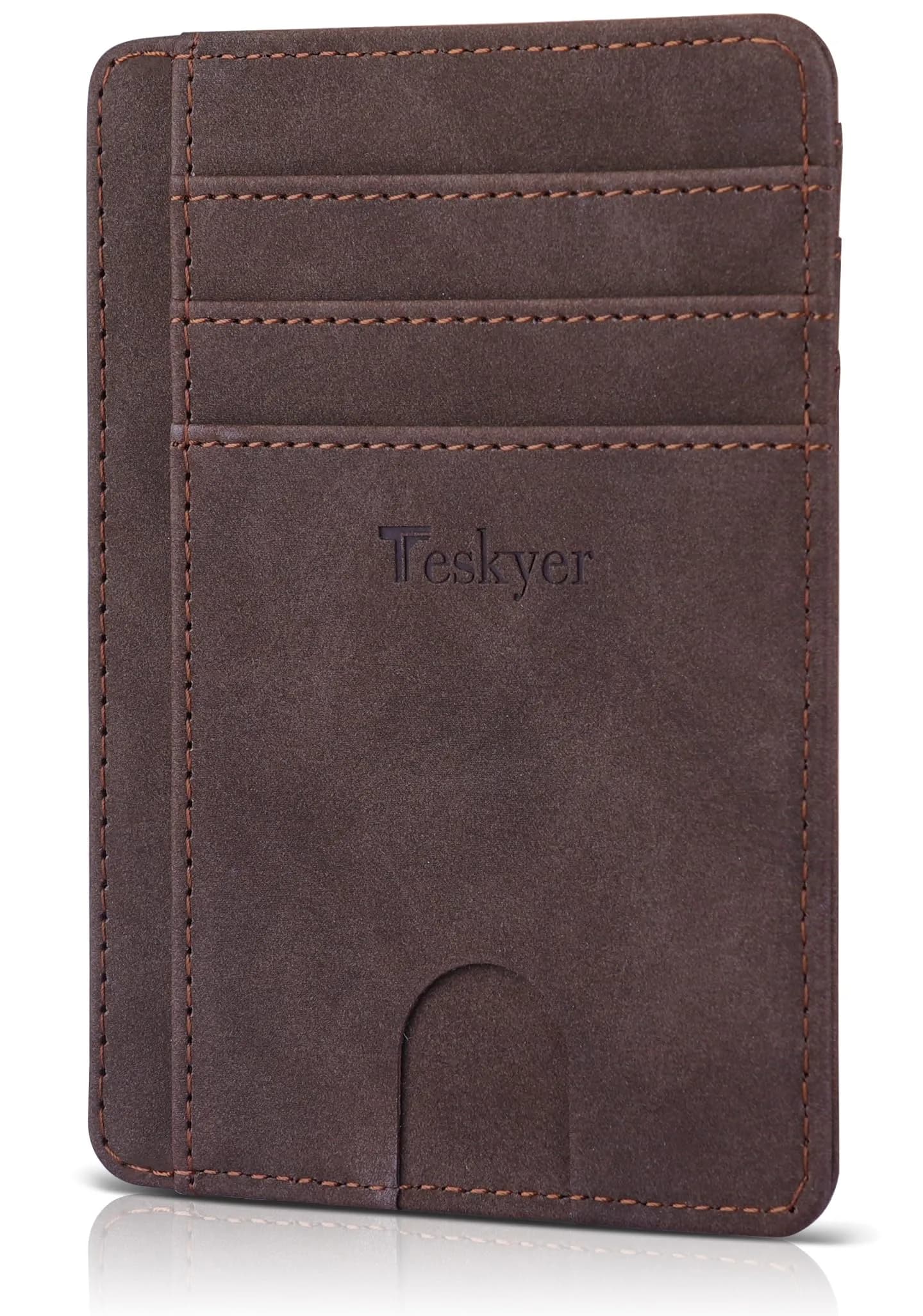 Teskyer RFID Slim Minimalist Wallet for Men, Y98 - Dark Brown | Front Pocket RFID Blocking Leather Wallet — Y98 - Dark Brown