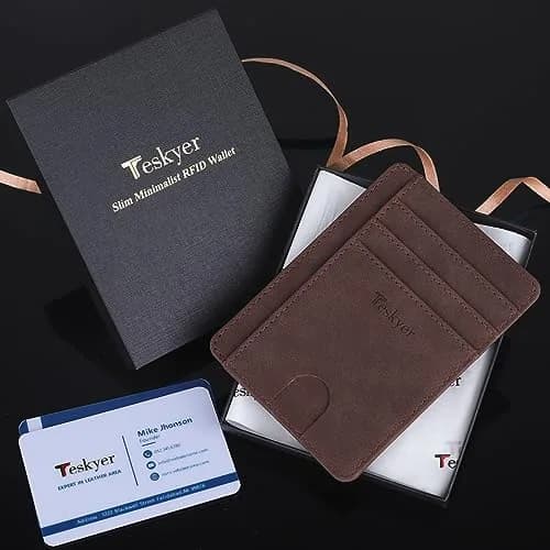 Teskyer RFID Slim Minimalist Wallet for Men, Y98 - Dark Brown | Front Pocket RFID Blocking Leather Wallet thumbnail 8