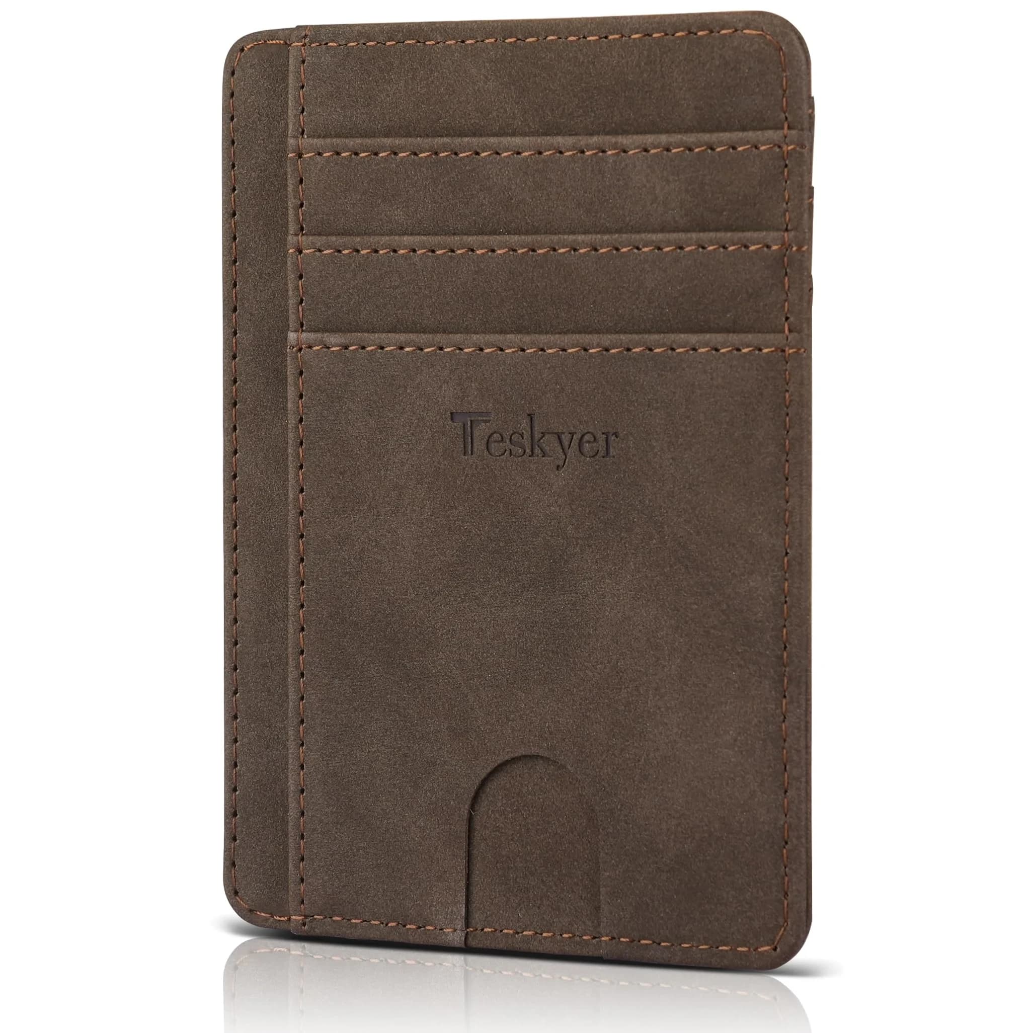 Teskyer Slim Minimalist Wallet for Men, RFID Credit Card Holder, Rose Gold, 12cm (4.60") x 8.9cm (3.15") x 0.4cm (0.15") — Y98 - Brown
