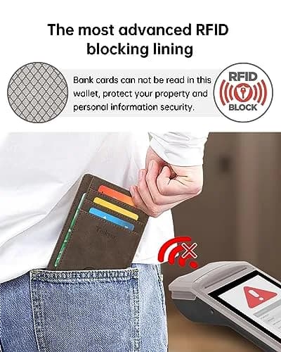Teskyer RFID Slim Minimalist Wallet for Men, Y98 - Brown | 12cm x 8.9cm (4.7" x 3.5") thumbnail 4