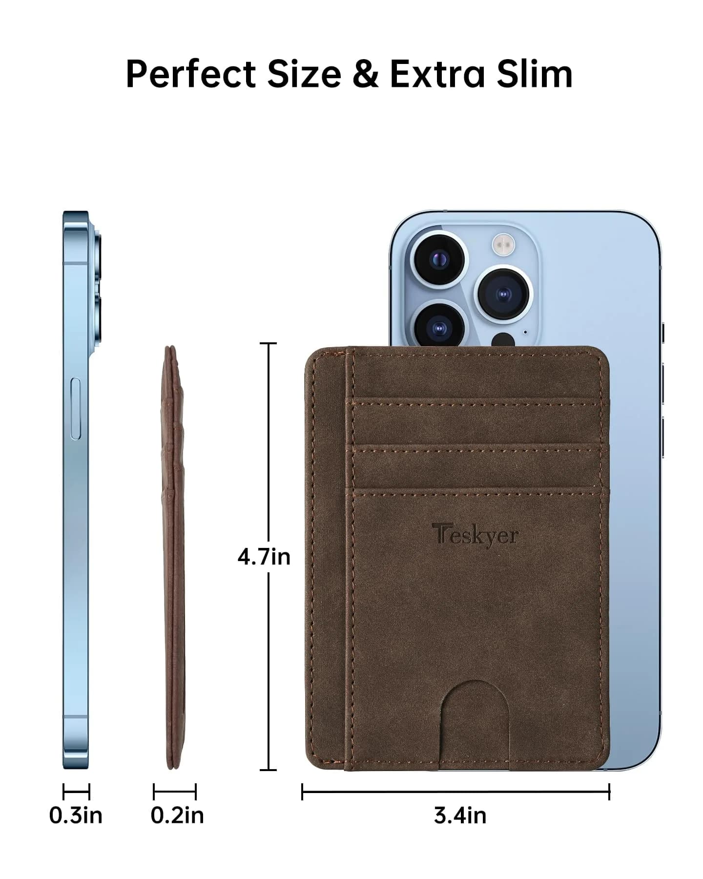 Teskyer RFID Slim Minimalist Wallet for Men, Y98 - Brown | 12cm x 8.9cm (4.7" x 3.5") - view 5