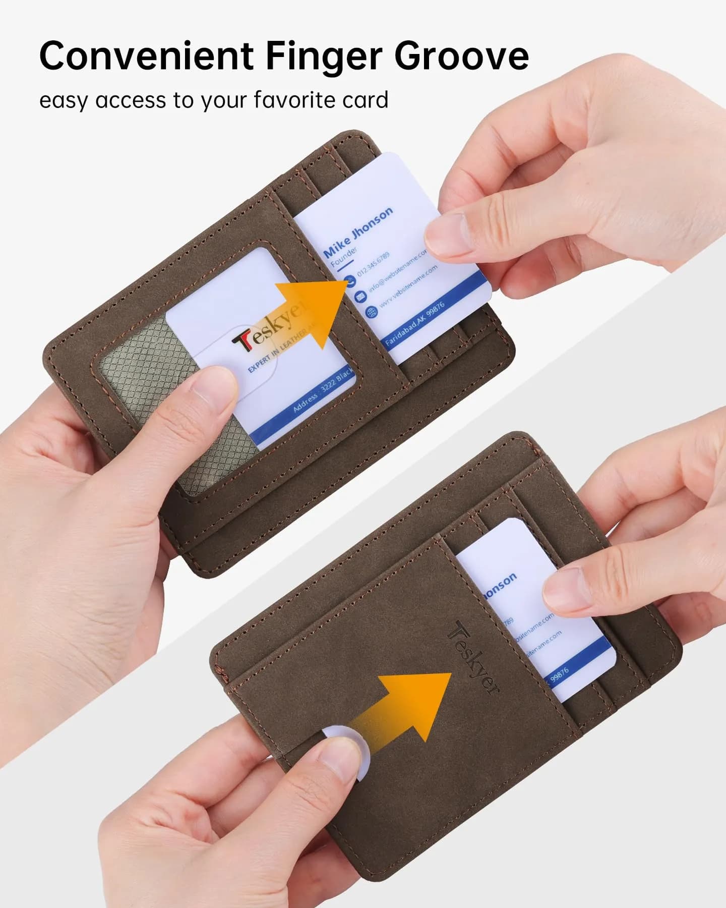 Teskyer RFID Slim Minimalist Wallet for Men, Y98 - Brown | 12cm x 8.9cm (4.7" x 3.5") - view 6