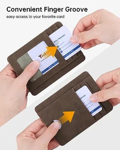 Teskyer RFID Slim Minimalist Wallet for Men, Y98 - Brown | 12cm x 8.9cm (4.7" x 3.5") thumbnail 6
