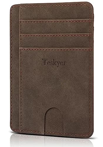 Teskyer RFID Slim Minimalist Wallet for Men, Y98 - Brown | 12cm x 8.9cm (4.7" x 3.5") thumbnail 1