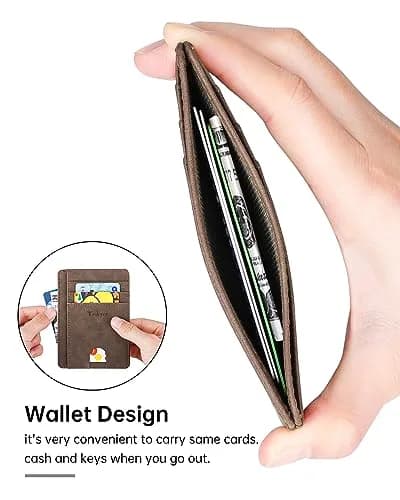 Teskyer RFID Slim Minimalist Wallet for Men, Y98 - Brown | 12cm x 8.9cm (4.7" x 3.5") thumbnail 2