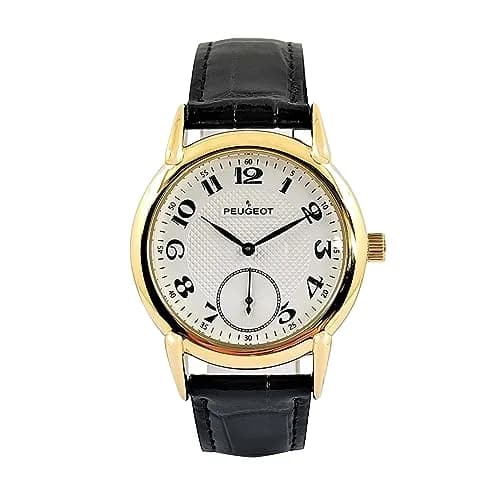 Peugeot Vintage 14K Gold Plated Watch with Remote Sweep & Black Leather Strap | 38mm Case, 20mm Band thumbnail 1