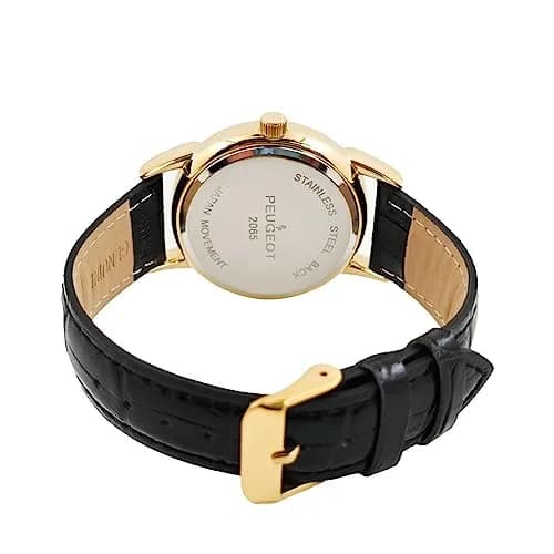 Peugeot Vintage 14K Gold Plated Watch with Remote Sweep & Black Leather Strap | 38mm Case, 20mm Band thumbnail 3