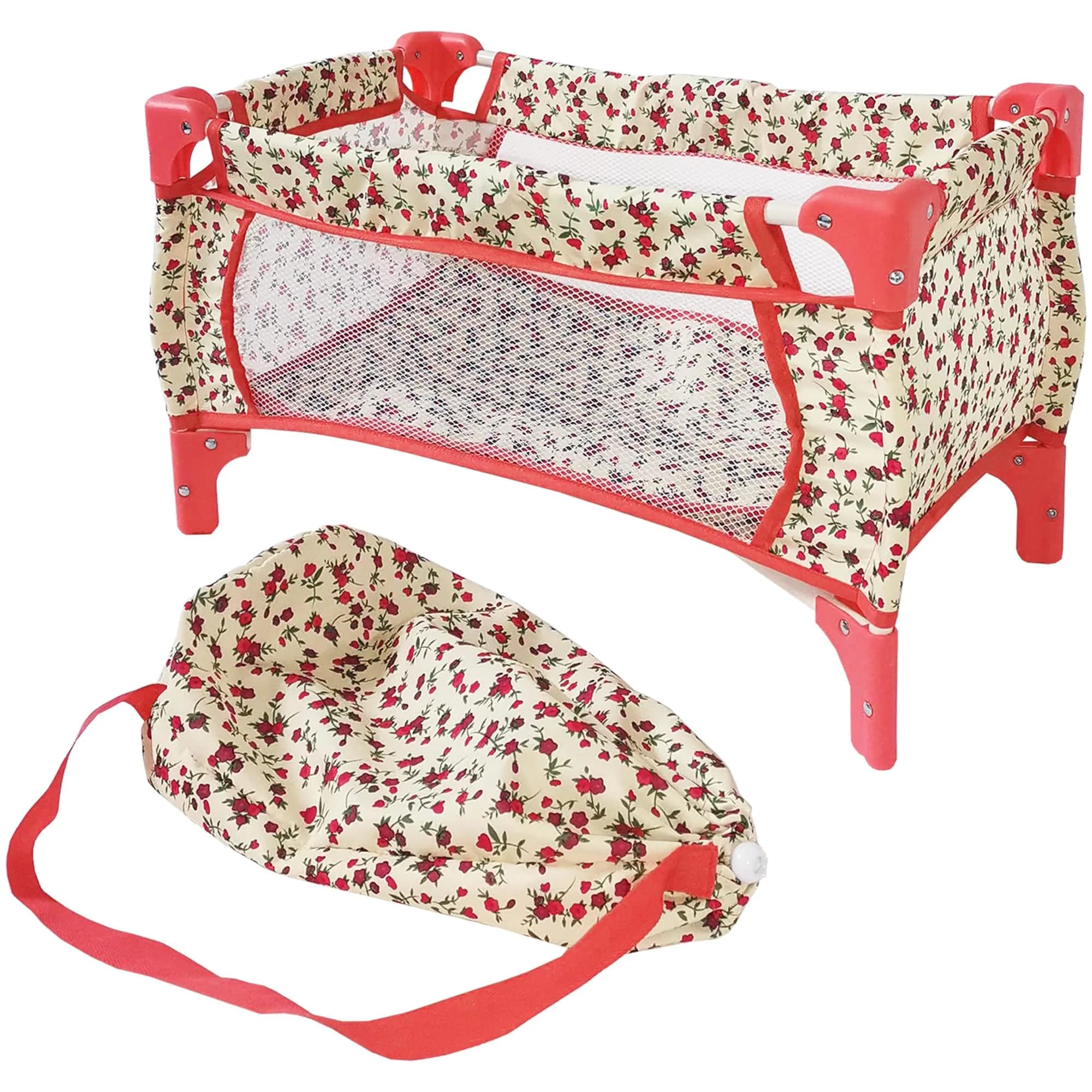 The New York Doll Collection Baby Doll Crib 18 inch Floral | Space-Saving Toy Bed for Girls & Kids — Floral