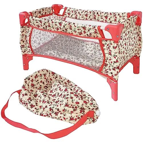 The New York Doll Collection Baby Doll Crib 18 inch Floral | Space-Saving Toy Bed for Girls & Kids thumbnail 1